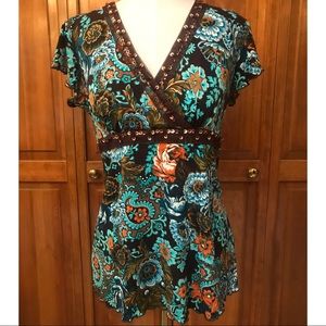 Floral Top | Brown, Blue, Orange | Medium